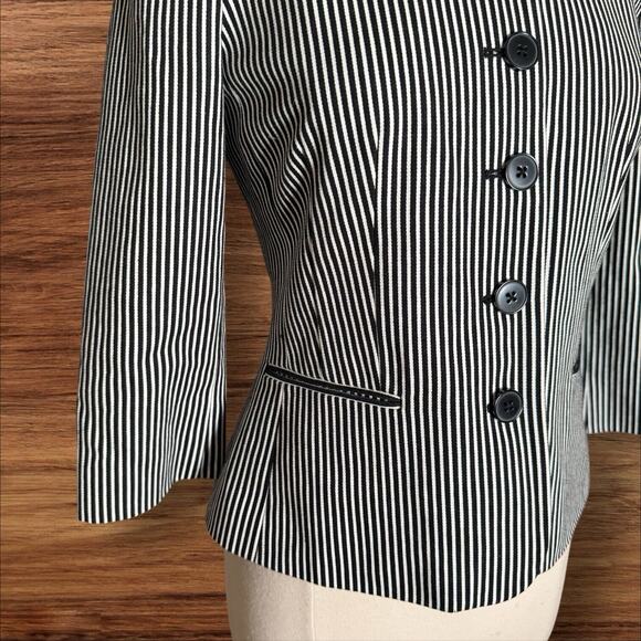 CHAPS by Ralph Lauren Jacket Sz 4 Womens Black and White Stripe Lined Blazer - Picture 4 of 11
